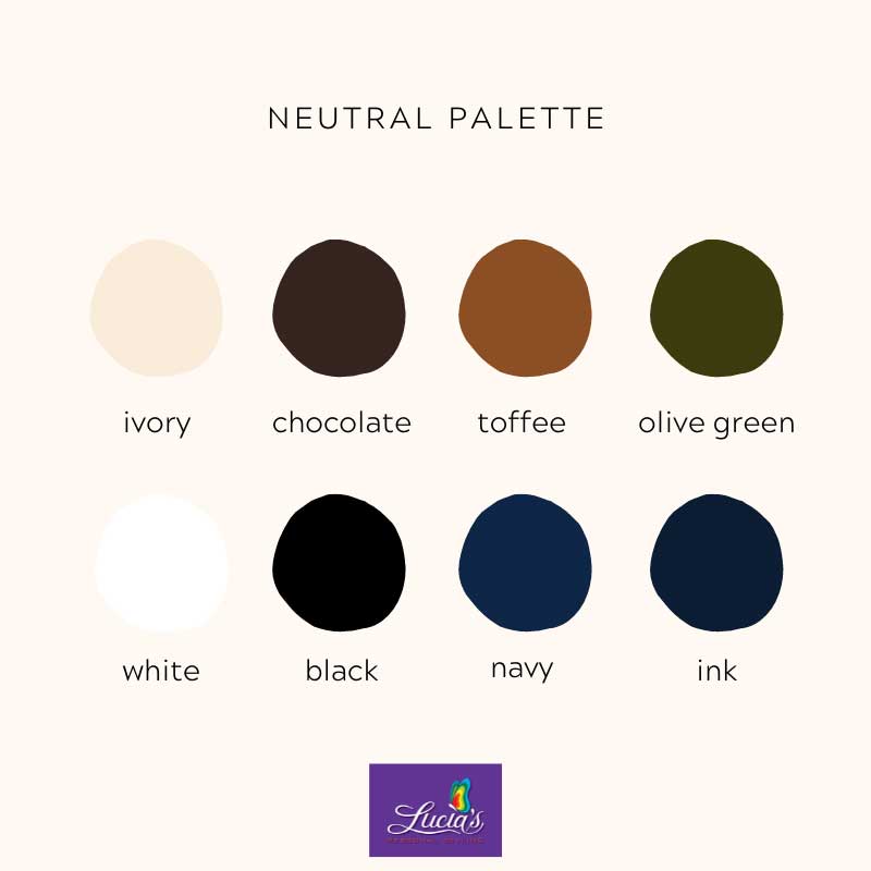 These are just some of the neutral colours that make great investment core colours for your garments and accessories.